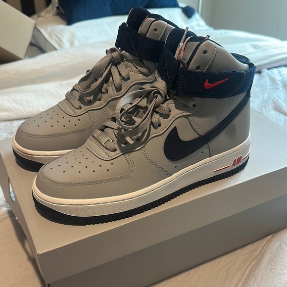 Nike Shoes - Nike Air Force 1 High Top Sneakers - Gray and Navy